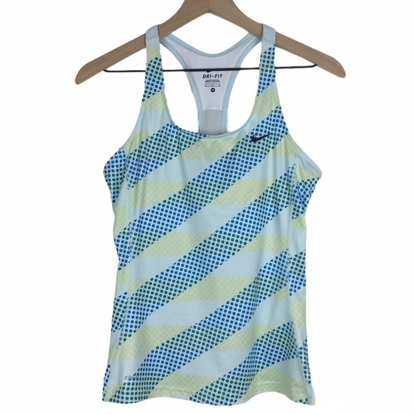 NIKE Dri Fit Tank Racerback Sports Bra Top Dots Workout Tennis Running Medium - Picture 1 of 14
